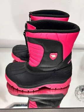 Girls Pink Black Winter Snow Boots Size 13M Zip Waterproof Duck Boots